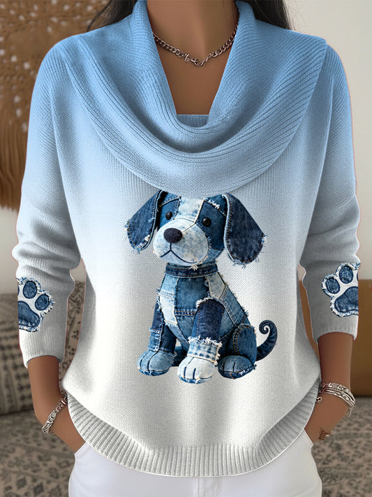 Damska bluzka z kołnierzykiem w stylu vintage szczeniak patchwork