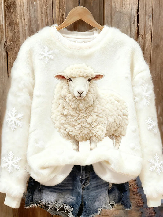 Damskie Retro Animal Boże Narodzenie Art Print Casual Comfort Top flanelowy