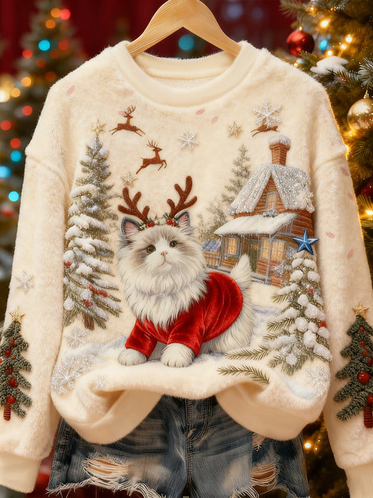 Damska śliczna bożonarodzeniowa flanelowa bluza z kapturem