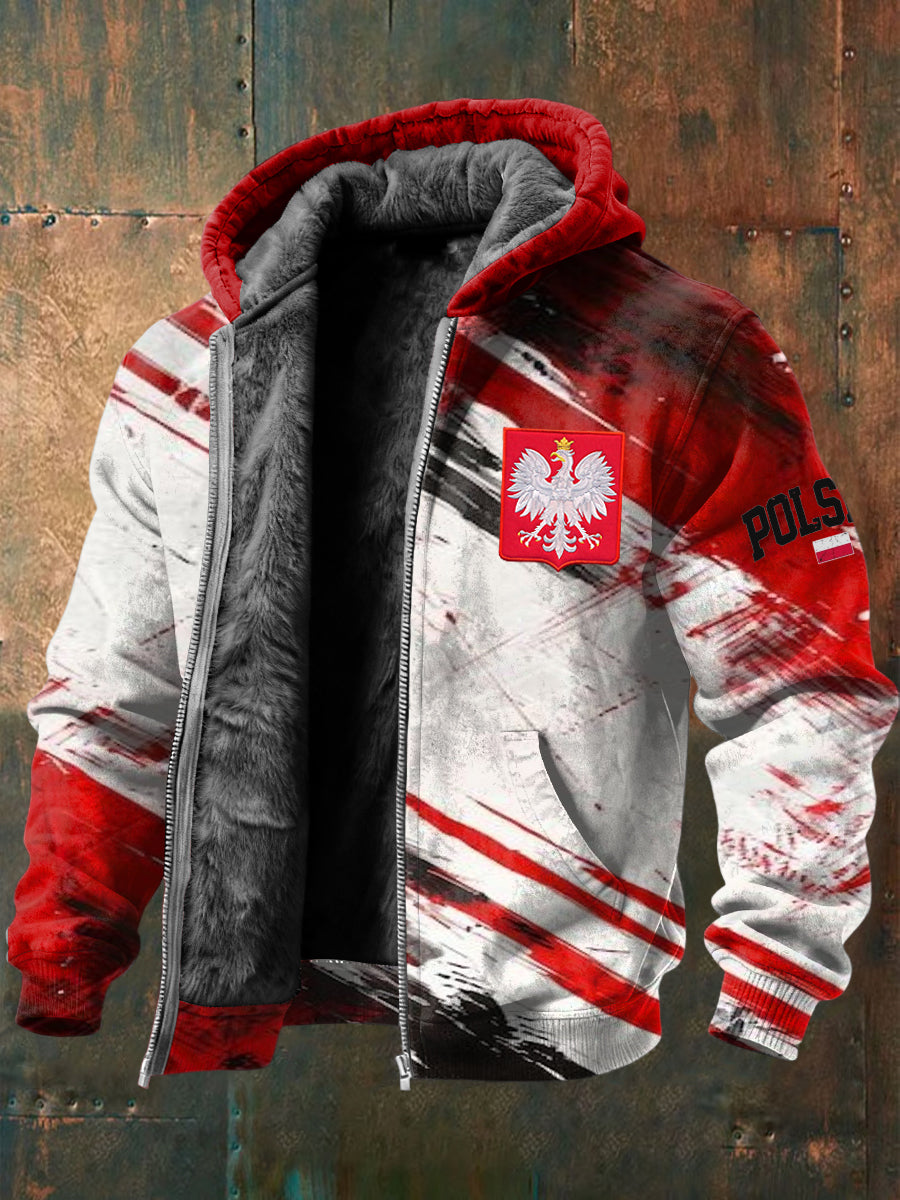 Retro polski emblemat Abstrakcyjna linia z kapturem z polarem