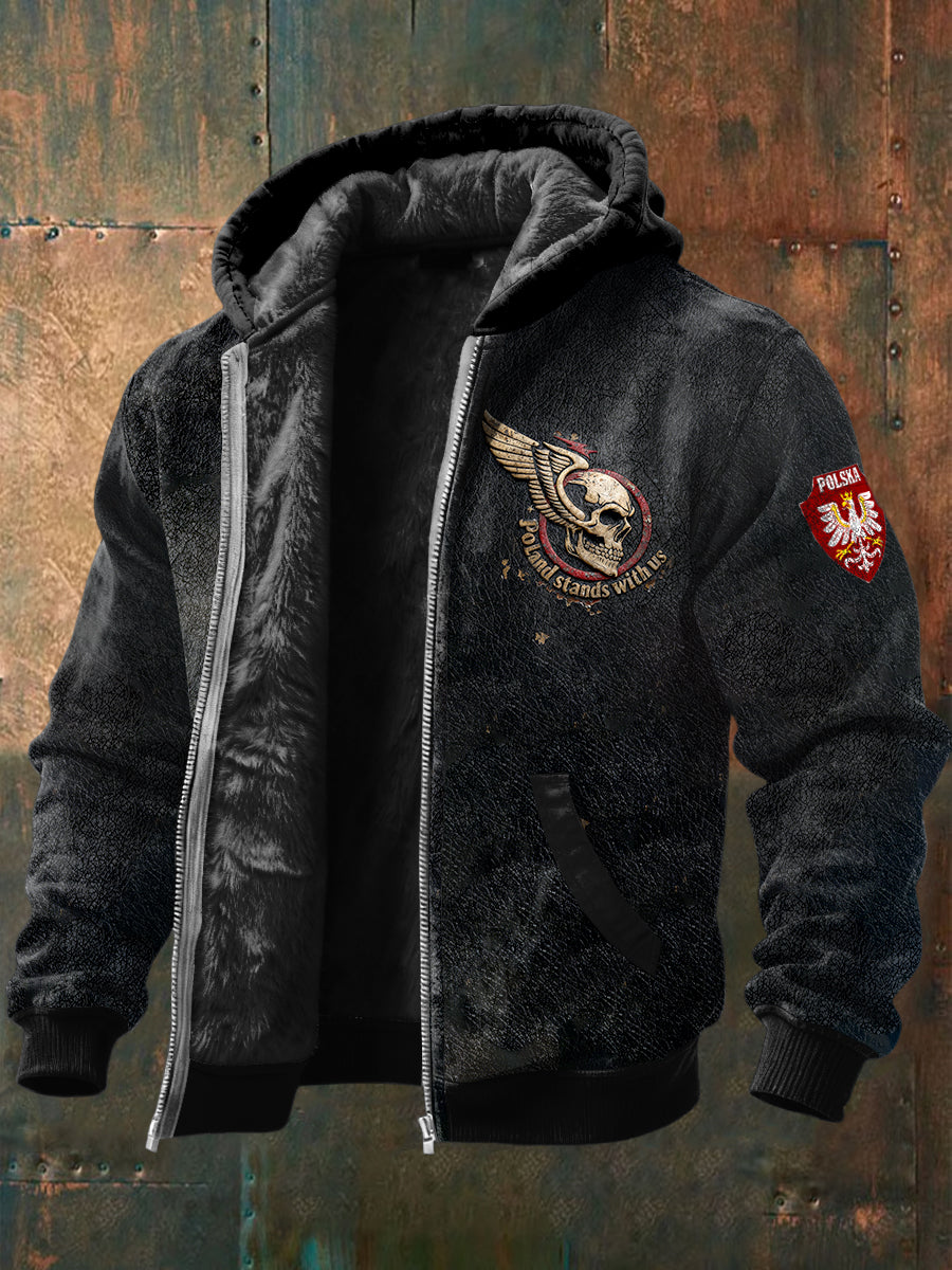 Męska polska czaszka i skrzydła z nadrukiem polarowa kurtka