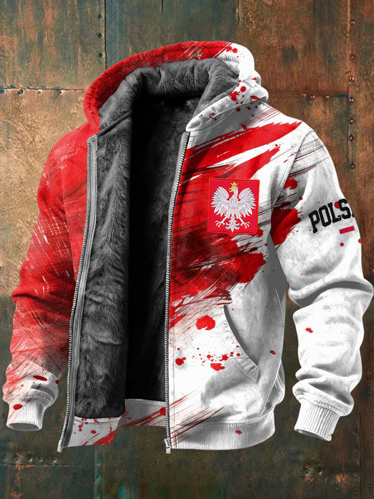 Kurtka z kapturem z polarową podszetką retro z polskiego godła