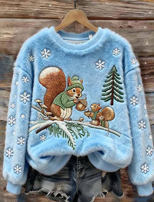 Damskie Retro Animal Art Print Casual Top flanelowy