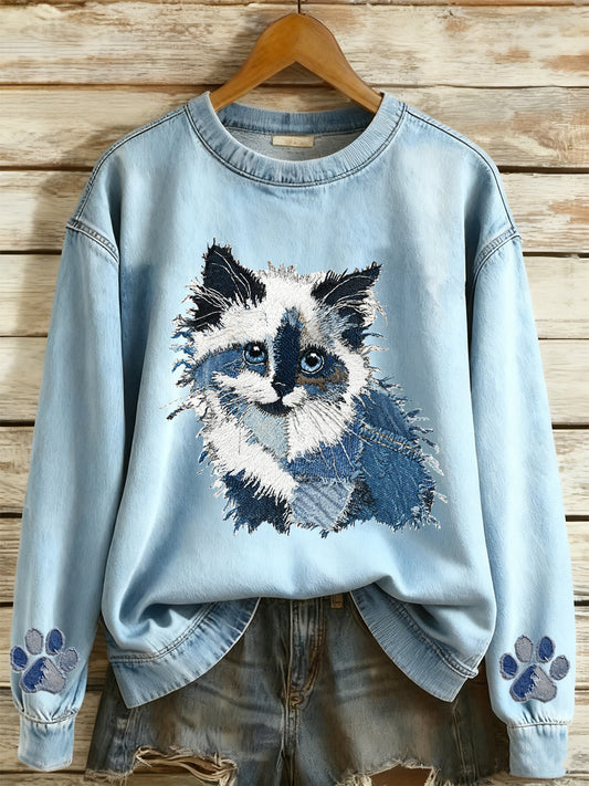 Damska bluza z długim rękawem z nadrukiem zwierzęcym z okrągłym dekoltem