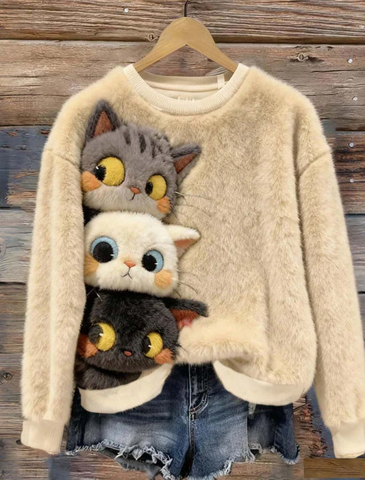 Damskie Retro Animal Art Print Casual Top flanelowy