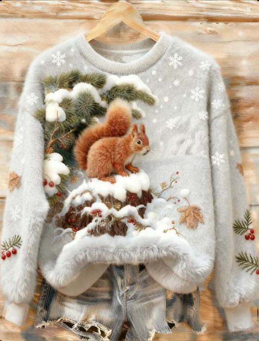 Damskie Retro Animal Art Print Casual Top flanelowy