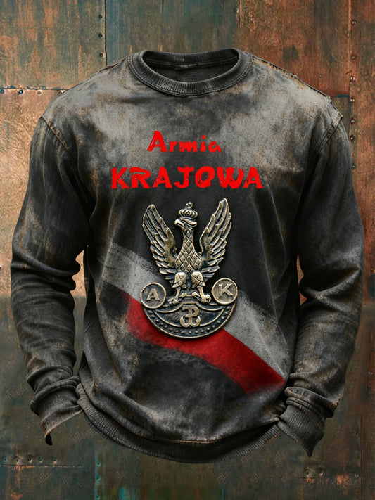 Nieformalna bluza Crewneck z godłem retro polskiej armii ojczyzny