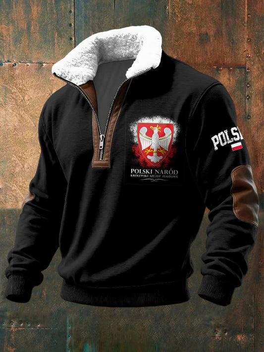 Retro Polski Godło Narodowe Lambswool Zipper Pullover