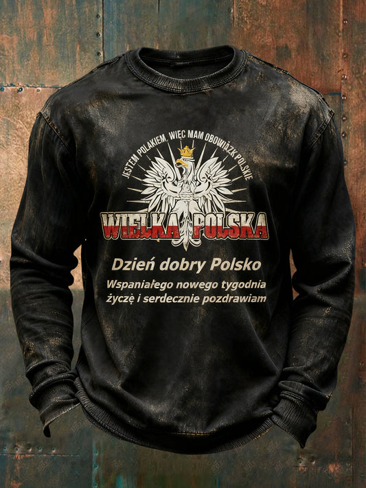 Retro Polska Duma Narodowa Casual Crewneck Bluza