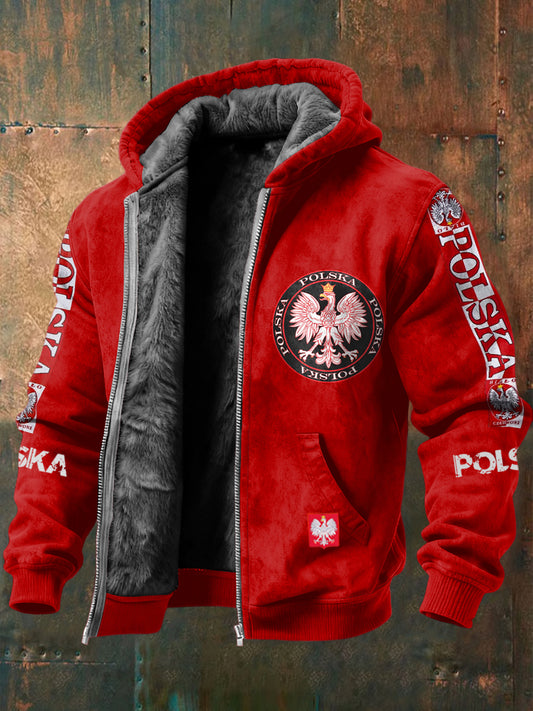Retro polski orzeł emblemat Patch z polarową podszetką z kapturem