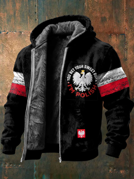 Retro polski orzeł flaga abstrakcyjna kurtka z kapturem z polarem