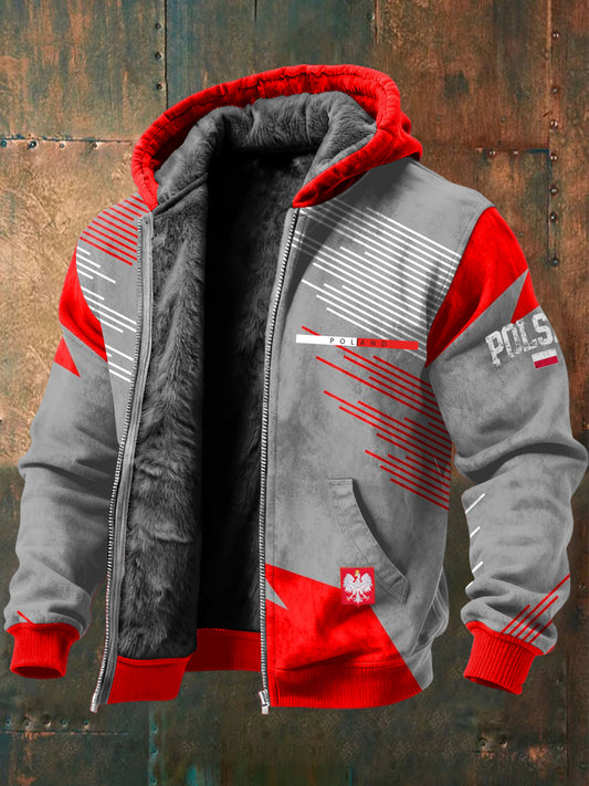 Patchworkowa kurtka z kapturem z polarową podszewką Retro Polska Flaga