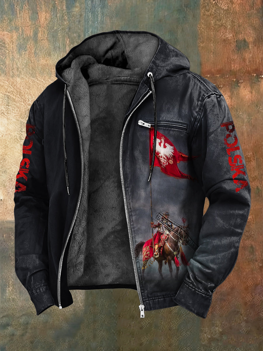 Kurtka z kapturem z polarową podszewką Retro polska flaga ułanów