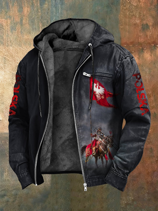 Kurtka z kapturem z polarową podszewką Retro polska flaga ułanów