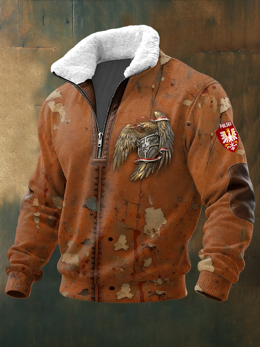 Męska bluza w karmelowe kolorowe z nadrukiem polska flaga