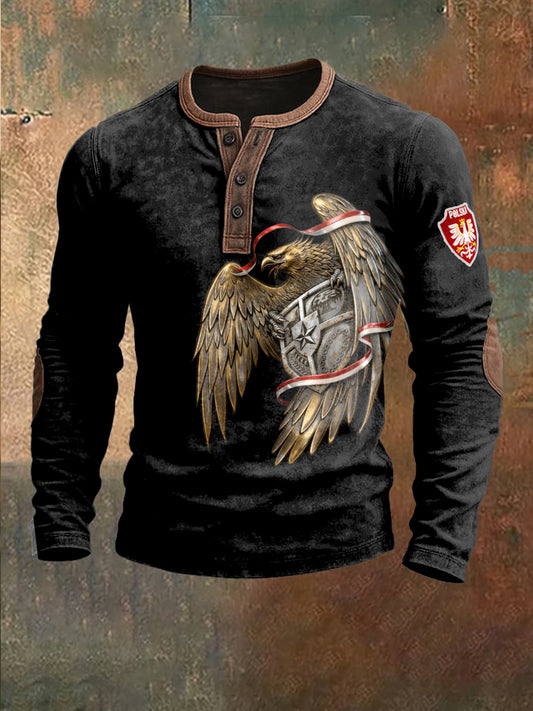 Czarna bluza patchworkowa z nadrukiem męska flaga Polska