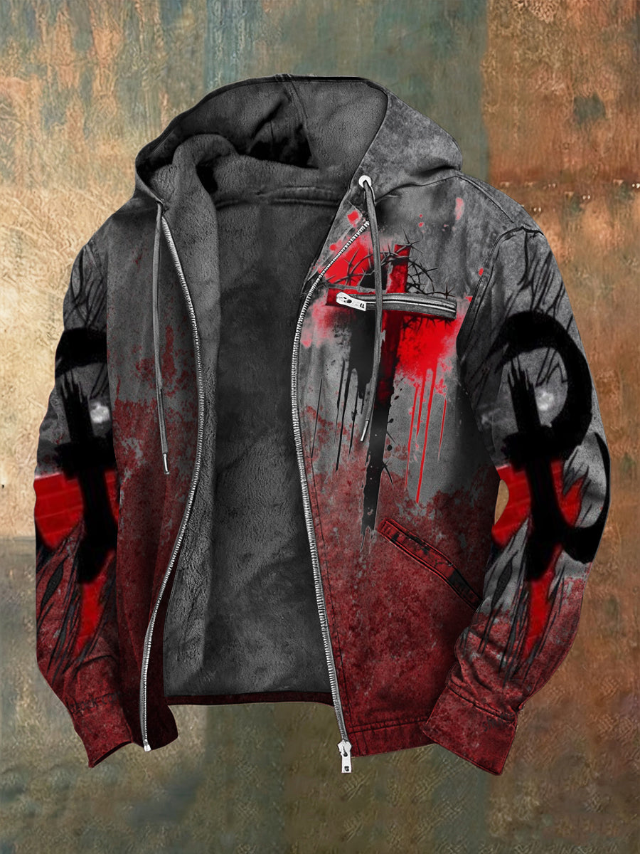 Męska czerwona rozpryskowa kurtka z kapturem z nadrukiem Symbol