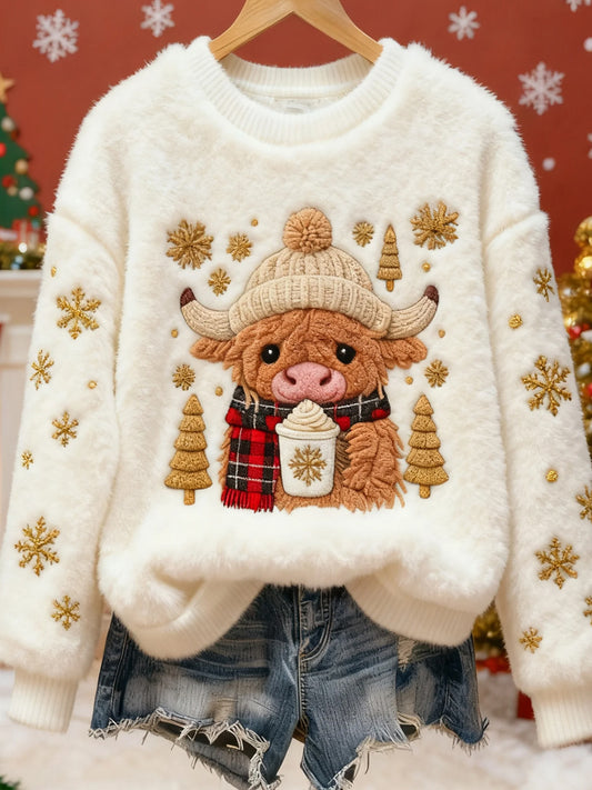 Damskie Retro Animal Art Print Casual Top flanelowy