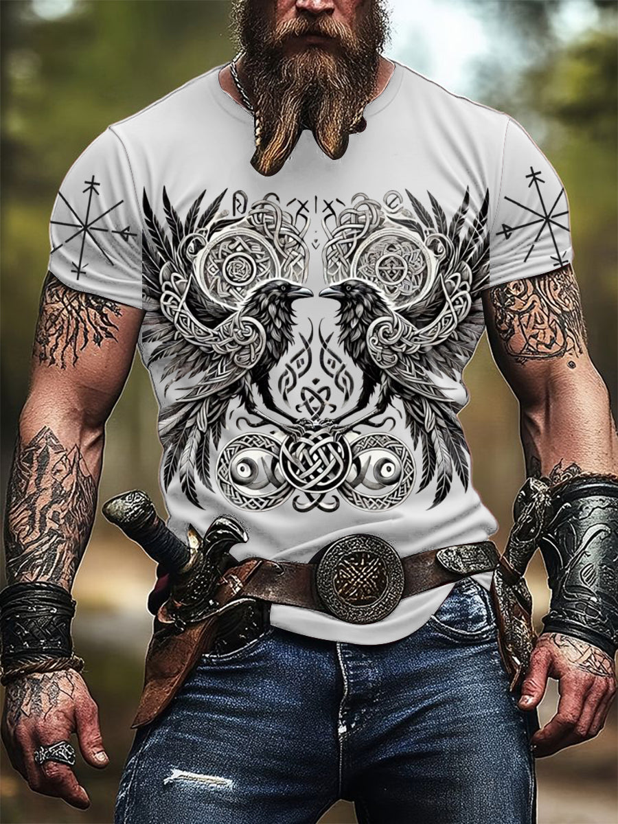 Męska koszulka z nadrukiem Viking Crow & Knotwork