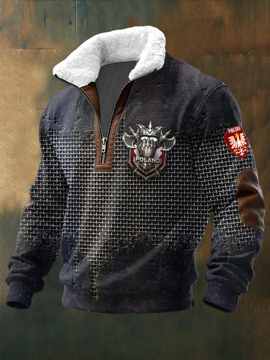 Męska polska bluza z kreatywnym nadrukiem swobodny kołnierzyk