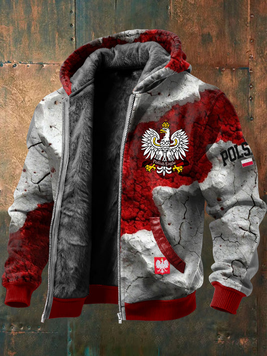 Retro w trudnej sytuacji tekstura polska emblemat z kapturem z polarową podszetką