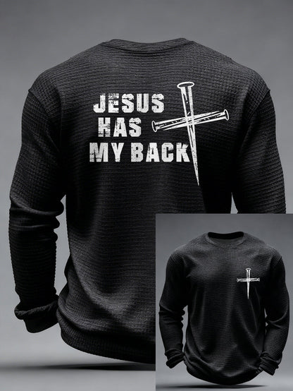 Męski Jezus ma mój krzyż Faith Print Casual Waffle z długim rękawem T-Shirt