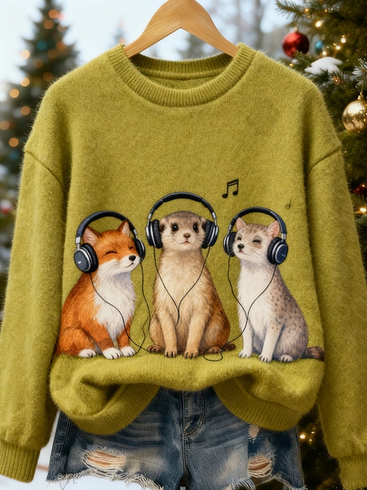 Damskie Retro Animal Boże Narodzenie Art Print Casual Top flanelowy