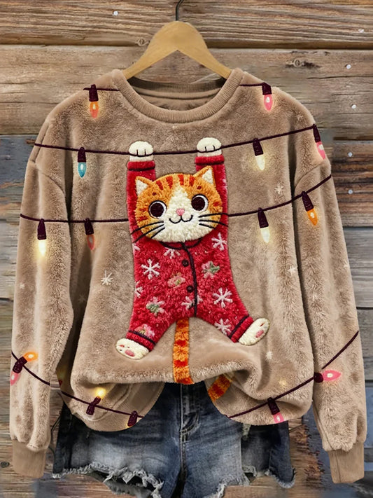 Damskie Retro Animal Boże Narodzenie Art Print Casual Top flanelowy