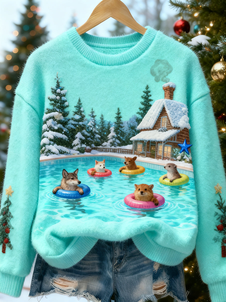 Damskie Retro Animal Boże Narodzenie Art Print Casual Top flanelowy