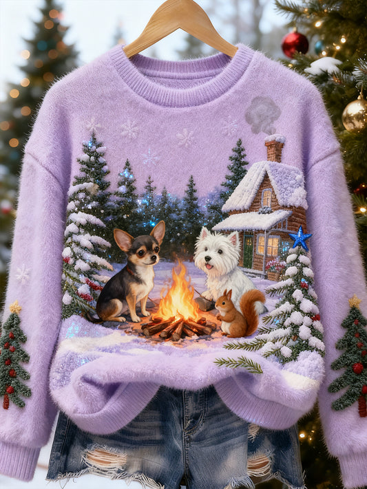 Damskie Retro Animal Boże Narodzenie Art Print Casual Top flanelowy