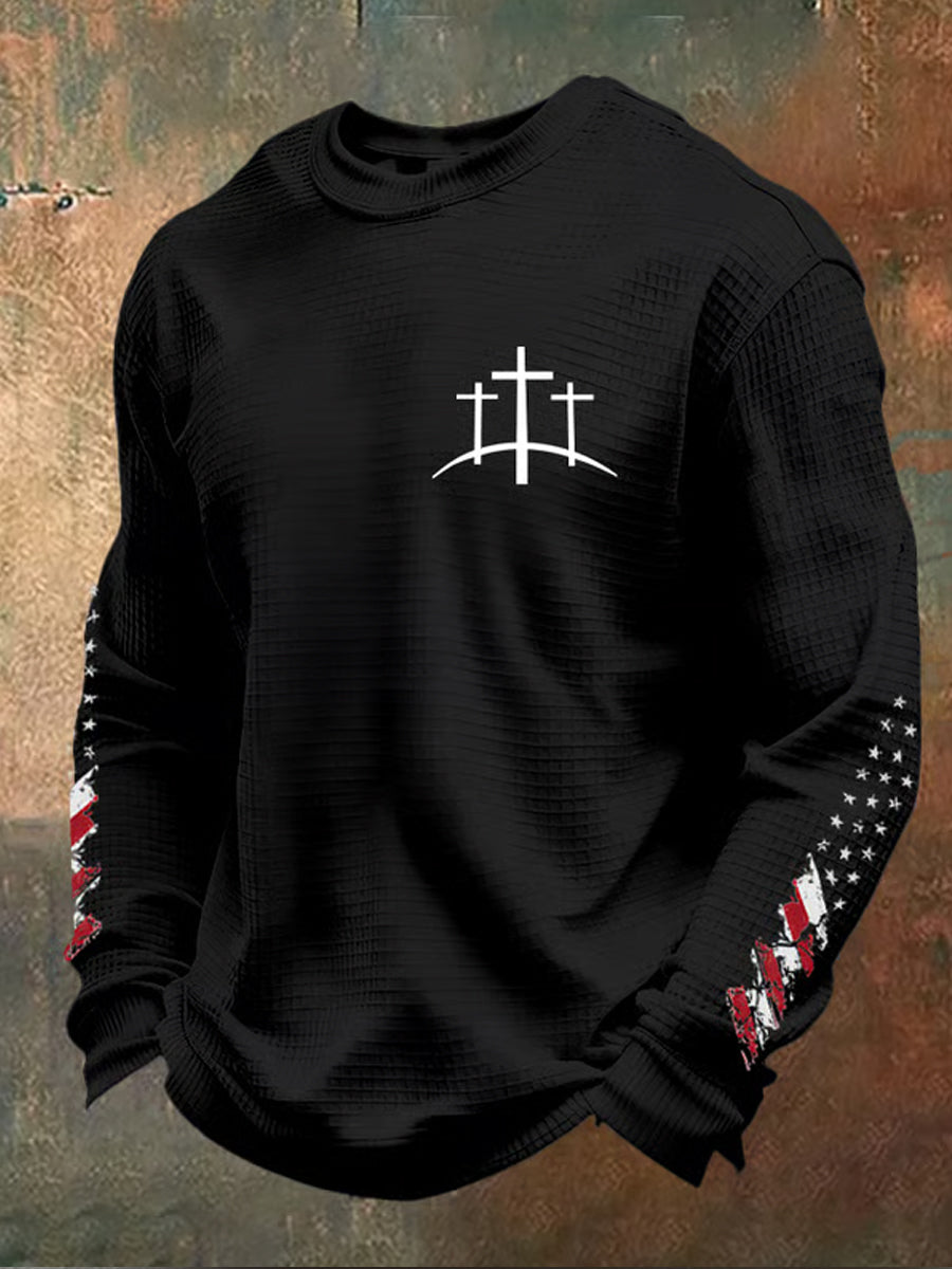 Męskie Retro Faith Art Print Waffle Knit Wygodny Top