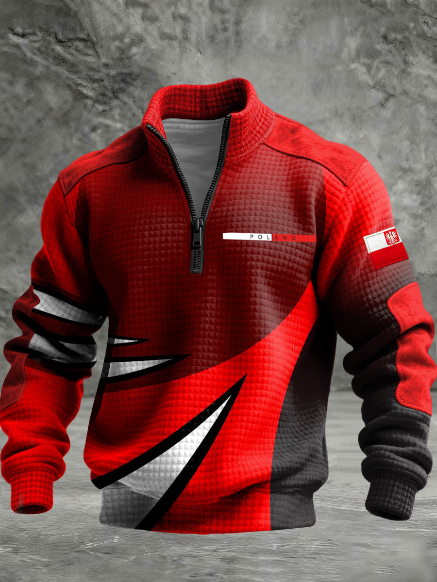 Retro polska flaga gradient geometryczny zamek błyskawiczny pulower