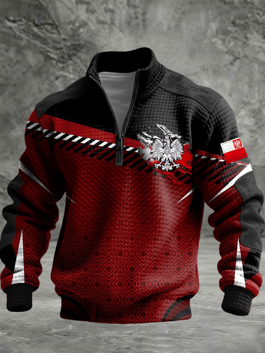 Retro Gradient Geometryczny Polski Flaga Zipper Pullover