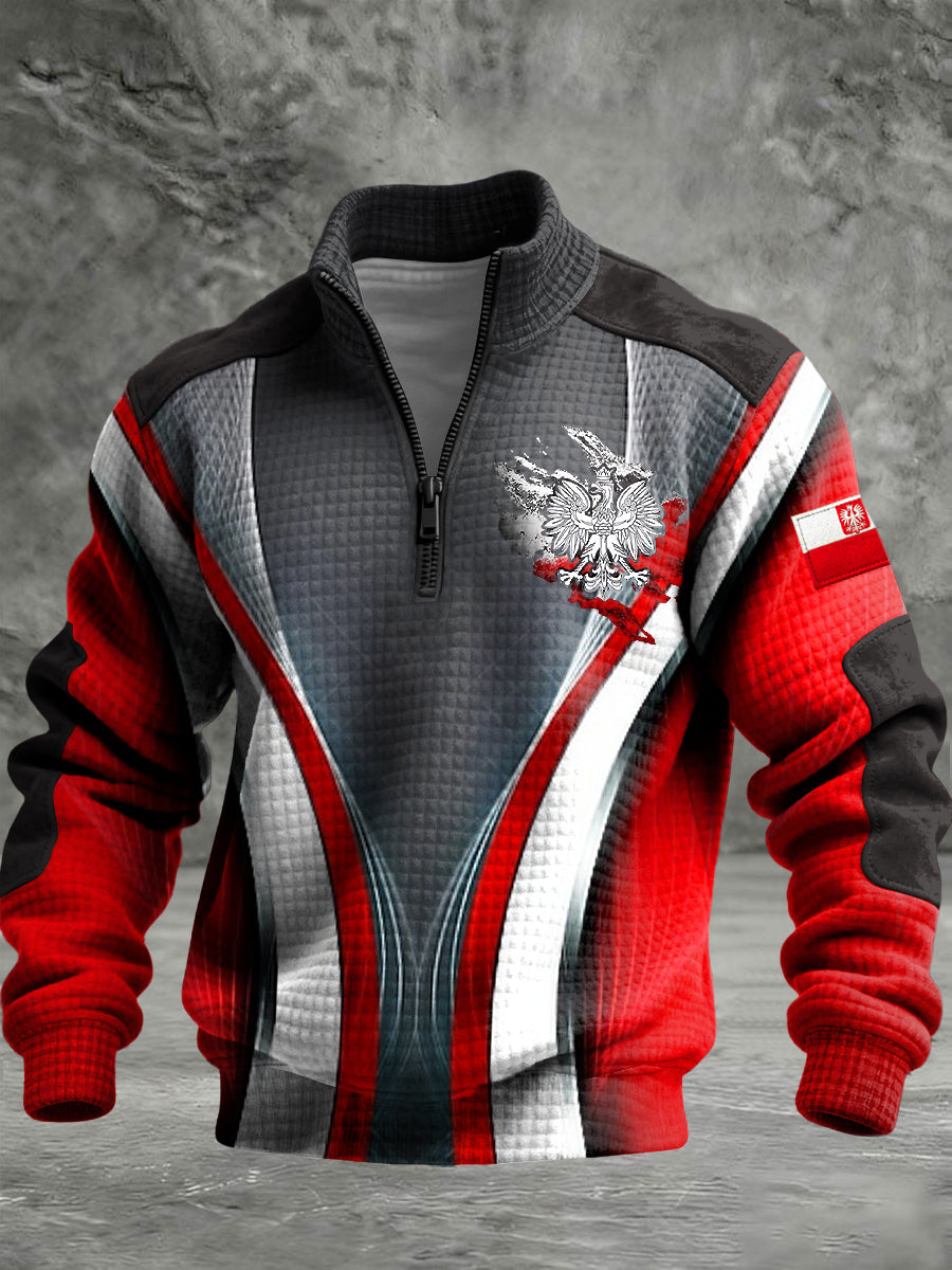 Retro polski orzeł symetryczny geometryczny pulower z zamkiem błyskawicznym