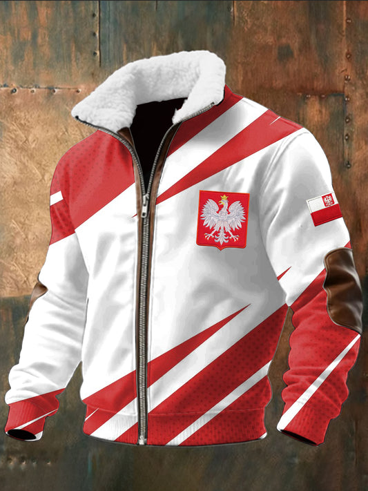 Retro Asymetryczna geometryczna kurtka z polską flagą