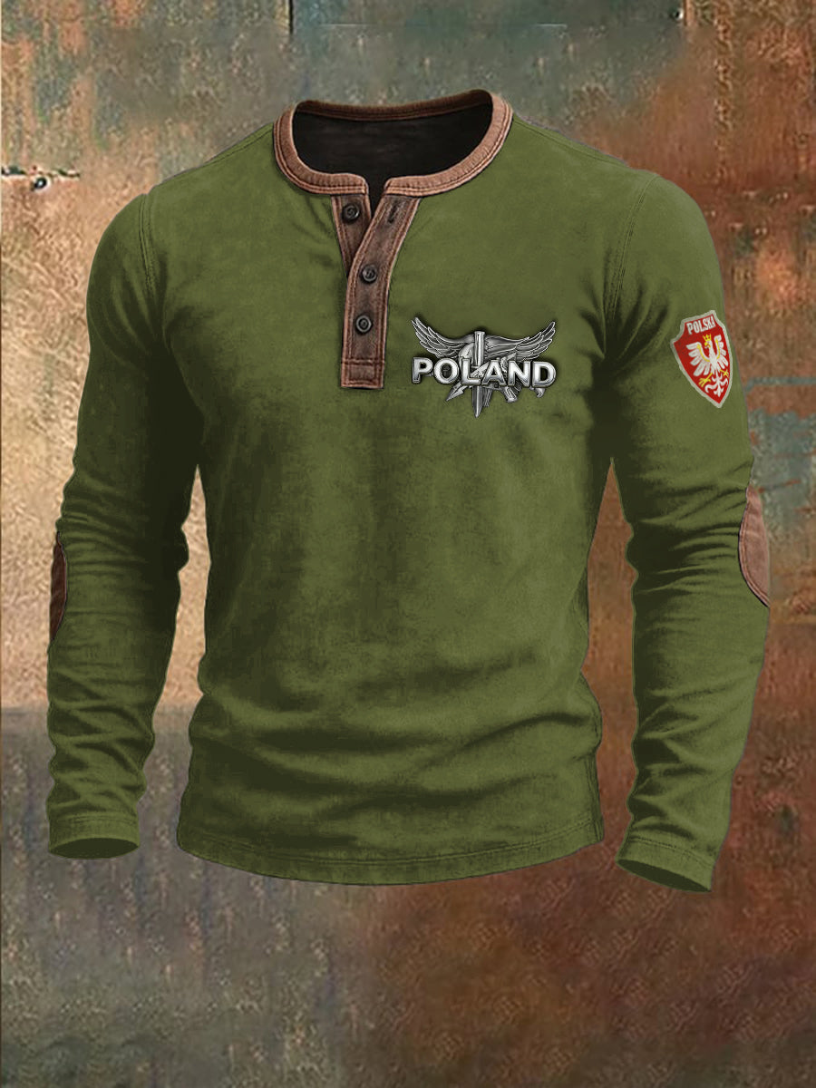 Męska zielona bluza patchworkowa z polskim nadrukiem