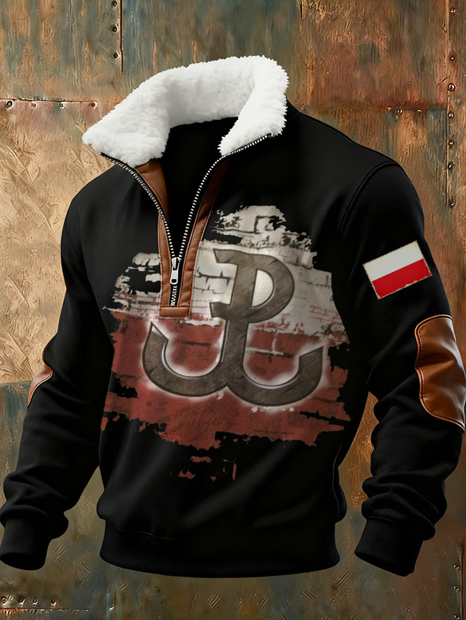 Męska bluza z kołnierzykiem z nadrukiem Polską Flagą