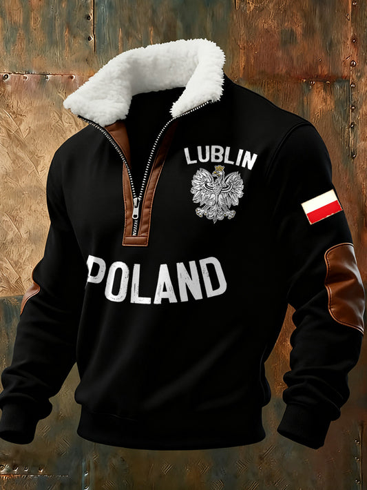 Męska bluza z kołnierzykiem z nadrukiem Polską Flagą