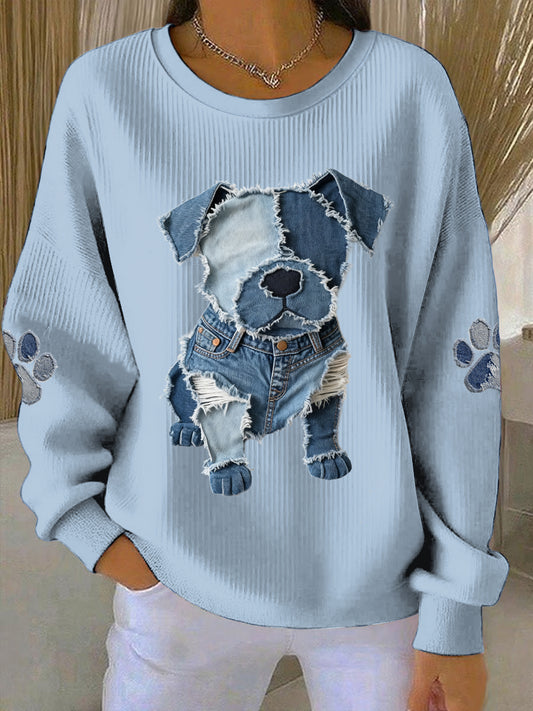 Damska bluza z długim rękawem z okrągłym dekoltem z nadrukiem zwierząt