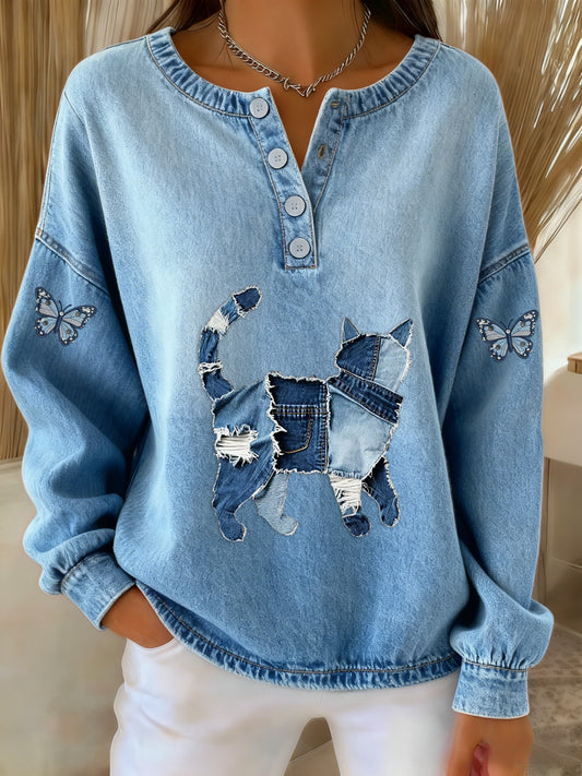 Damska bluza z nadrukiem patchworkowym w stylu retro w kolorze motyla