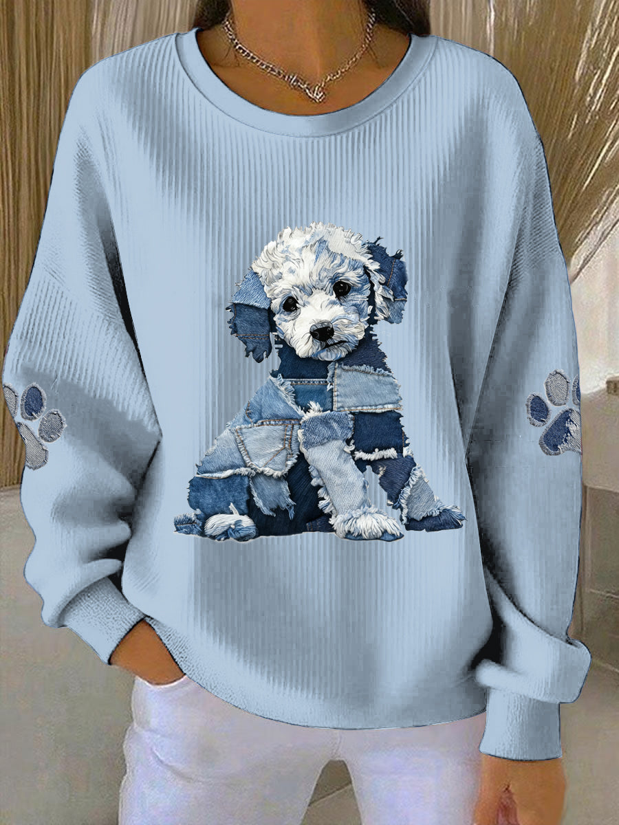 Damska bluza z długim rękawem z okrągłym dekoltem z nadrukiem zwierząt