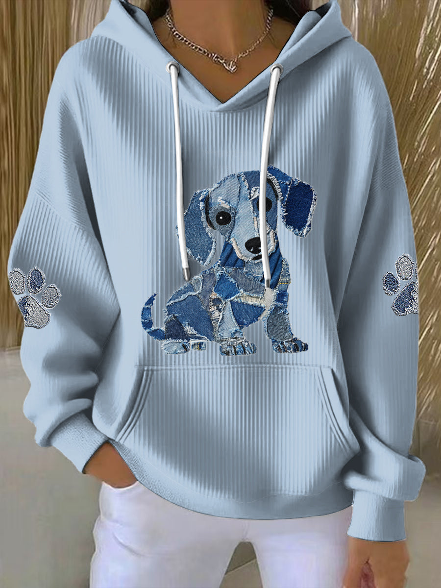 Damska bluza z kapturem z długim rękawem z nadrukiem z okrągłym dekoltem