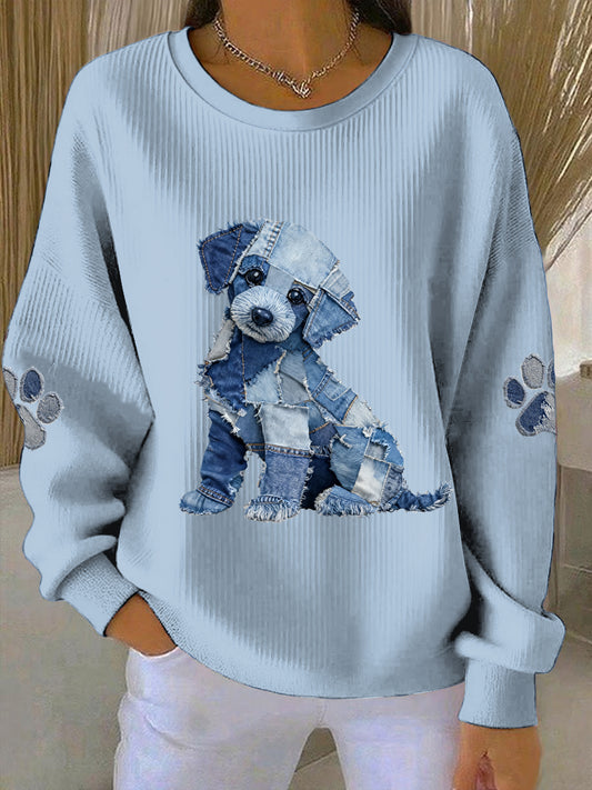 Damska bluza z długim rękawem z okrągłym dekoltem z nadrukiem zwierząt