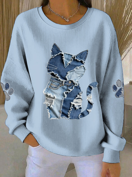 Damska bluza z długim rękawem z okrągłym dekoltem z nadrukiem zwierząt