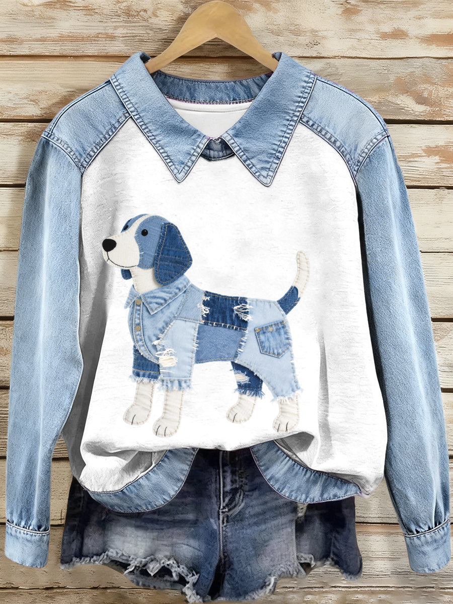 Damska bluza z denimem Patchwork Beagle Dog