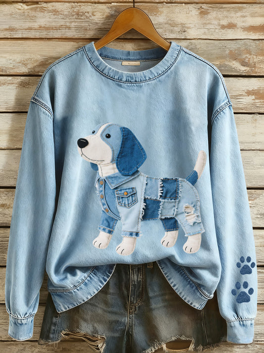 Damska bluza z denimem Patchwork Art Beagle Dog