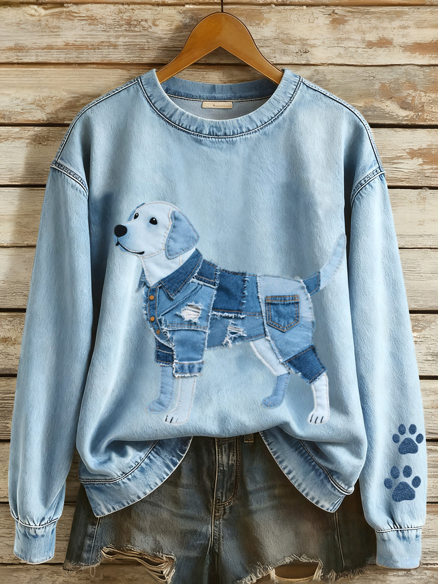 Damska bluza z denimem Patchwork Art Labrador Retriever