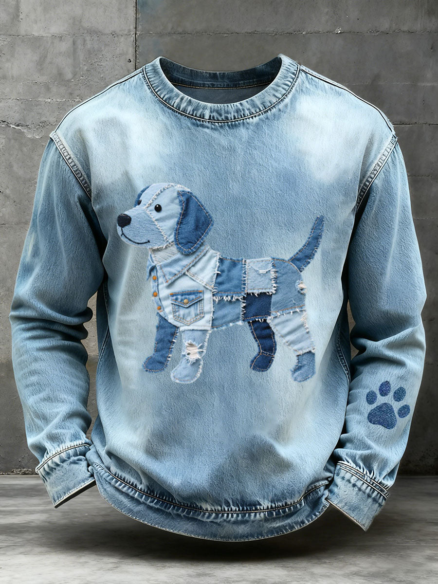 Męska bluza z denimem Patchwork Art Beagle Dog