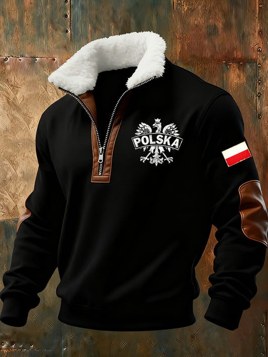 Wygodna bluza ze stand-up z kołnierzem męską polską flagą