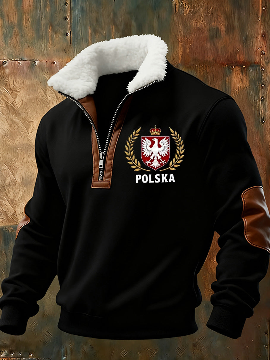 Wygodna bluza ze stand-up z kołnierzem męską polską flagą